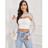 imageAvidlove Women Sexy Long Sleeve Mesh Crop Top Solid Cover Up with Spaghetti Strap Cami Top 2 Pieces Clubwear with Thumb HolesWhite Flower
