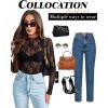 imageAvidlove Womens Mesh Top Long Sleeve Mock Neck Sheer Blouse See Through Floral Lace TopsBlack