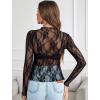 imageAvidlove Womens Mesh Top Long Sleeve Mock Neck Sheer Blouse See Through Floral Lace TopsBlack