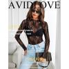 imageAvidlove Womens Mesh Top Long Sleeve Mock Neck Sheer Blouse See Through Floral Lace TopsBlack