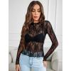imageAvidlove Womens Mesh Top Long Sleeve Mock Neck Sheer Blouse See Through Floral Lace TopsBlack