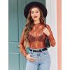 imageAvidlove Womens Mesh Top Long Sleeve Mock Neck Sheer Blouse See Through Floral Lace TopsBrown