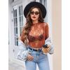 imageAvidlove Womens Mesh Top Long Sleeve Mock Neck Sheer Blouse See Through Floral Lace TopsBrown
