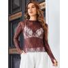 imageAvidlove Womens Mesh Top Long Sleeve Mock Neck Sheer Blouse See Through Floral Lace TopsBurgundy