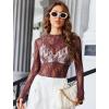 imageAvidlove Womens Mesh Top Long Sleeve Mock Neck Sheer Blouse See Through Floral Lace TopsBurgundy