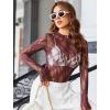imageAvidlove Womens Mesh Top Long Sleeve Mock Neck Sheer Blouse See Through Floral Lace TopsBurgundy