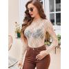imageAvidlove Womens Mesh Top Long Sleeve Mock Neck Sheer Blouse See Through Floral Lace TopsChampagne