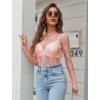 imageAvidlove Womens Mesh Top Long Sleeve Mock Neck Sheer Blouse See Through Floral Lace TopsCoral