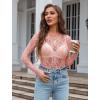 imageAvidlove Womens Mesh Top Long Sleeve Mock Neck Sheer Blouse See Through Floral Lace TopsCoral