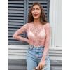 imageAvidlove Womens Mesh Top Long Sleeve Mock Neck Sheer Blouse See Through Floral Lace TopsCoral