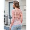 imageAvidlove Womens Mesh Top Long Sleeve Mock Neck Sheer Blouse See Through Floral Lace TopsCoral