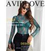 imageAvidlove Womens Mesh Top Long Sleeve Mock Neck Sheer Blouse See Through Floral Lace TopsDark Blue