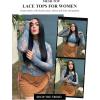 imageAvidlove Womens Mesh Top Long Sleeve Mock Neck Sheer Blouse See Through Floral Lace TopsDark Blue