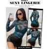 imageAvidlove Womens Mesh Top Long Sleeve Mock Neck Sheer Blouse See Through Floral Lace TopsDark Blue