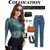 imageAvidlove Womens Mesh Top Long Sleeve Mock Neck Sheer Blouse See Through Floral Lace TopsDark Blue