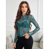 imageAvidlove Womens Mesh Top Long Sleeve Mock Neck Sheer Blouse See Through Floral Lace TopsDark Blue
