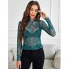 imageAvidlove Womens Mesh Top Long Sleeve Mock Neck Sheer Blouse See Through Floral Lace TopsDark Blue