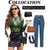imageAvidlove Womens Mesh Top Long Sleeve Mock Neck Sheer Blouse See Through Floral Lace TopsDark Green