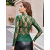 imageAvidlove Womens Mesh Top Long Sleeve Mock Neck Sheer Blouse See Through Floral Lace TopsDark Green