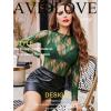 imageAvidlove Womens Mesh Top Long Sleeve Mock Neck Sheer Blouse See Through Floral Lace TopsDark Green
