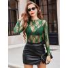 imageAvidlove Womens Mesh Top Long Sleeve Mock Neck Sheer Blouse See Through Floral Lace TopsDark Green