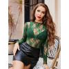 imageAvidlove Womens Mesh Top Long Sleeve Mock Neck Sheer Blouse See Through Floral Lace TopsDark Green