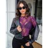 imageAvidlove Womens Mesh Top Long Sleeve Mock Neck Sheer Blouse See Through Floral Lace TopsDark Purple