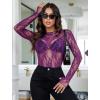 imageAvidlove Womens Mesh Top Long Sleeve Mock Neck Sheer Blouse See Through Floral Lace TopsDark Purple
