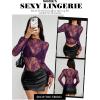 imageAvidlove Womens Mesh Top Long Sleeve Mock Neck Sheer Blouse See Through Floral Lace TopsDark Purple