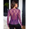 imageAvidlove Womens Mesh Top Long Sleeve Mock Neck Sheer Blouse See Through Floral Lace TopsDark Purple