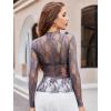 imageAvidlove Womens Mesh Top Long Sleeve Mock Neck Sheer Blouse See Through Floral Lace TopsGrey
