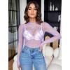 imageAvidlove Womens Mesh Top Long Sleeve Mock Neck Sheer Blouse See Through Floral Lace TopsLilac
