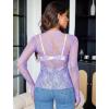 imageAvidlove Womens Mesh Top Long Sleeve Mock Neck Sheer Blouse See Through Floral Lace TopsLilac