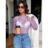 imageAvidlove Womens Mesh Top Long Sleeve Mock Neck Sheer Blouse See Through Floral Lace TopsLilac
