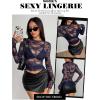 imageAvidlove Womens Mesh Top Long Sleeve Mock Neck Sheer Blouse See Through Floral Lace TopsNavy Blue