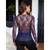 imageAvidlove Womens Mesh Top Long Sleeve Mock Neck Sheer Blouse See Through Floral Lace TopsNavy Blue