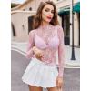 imageAvidlove Womens Mesh Top Long Sleeve Mock Neck Sheer Blouse See Through Floral Lace TopsPink