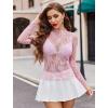 imageAvidlove Womens Mesh Top Long Sleeve Mock Neck Sheer Blouse See Through Floral Lace TopsPink