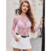 imageAvidlove Womens Mesh Top Long Sleeve Mock Neck Sheer Blouse See Through Floral Lace TopsPink