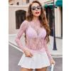 imageAvidlove Womens Mesh Top Long Sleeve Mock Neck Sheer Blouse See Through Floral Lace TopsPink