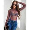 imageAvidlove Womens Mesh Top Long Sleeve Mock Neck Sheer Blouse See Through Floral Lace TopsPurple