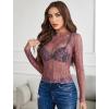 imageAvidlove Womens Mesh Top Long Sleeve Mock Neck Sheer Blouse See Through Floral Lace TopsPurple