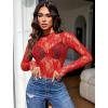 imageAvidlove Womens Mesh Top Long Sleeve Mock Neck Sheer Blouse See Through Floral Lace TopsRed