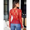 imageAvidlove Womens Mesh Top Long Sleeve Mock Neck Sheer Blouse See Through Floral Lace TopsRed