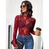 imageAvidlove Womens Mesh Top Long Sleeve Mock Neck Sheer Blouse See Through Floral Lace TopsWine Red