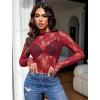 imageAvidlove Womens Mesh Top Long Sleeve Mock Neck Sheer Blouse See Through Floral Lace TopsWine Red
