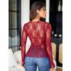 imageAvidlove Womens Mesh Top Long Sleeve Mock Neck Sheer Blouse See Through Floral Lace TopsWine Red