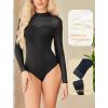 imageAvidlove Womens Sexy Mock Neck Sheer Mesh Long Sleeve Bodysuit Double Lined Slimming Body suit Going Out TopsBlack