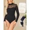 imageAvidlove Womens Sexy Mock Neck Sheer Mesh Long Sleeve Bodysuit Double Lined Slimming Body suit Going Out TopsBlack Geometric