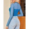 imageAvidlove Womens Sexy Mock Neck Sheer Mesh Long Sleeve Bodysuit Double Lined Slimming Body suit Going Out TopsBlue